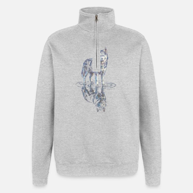 Siberian husky with water reflection - Quarter-Zip Sweatshirt - heather grey