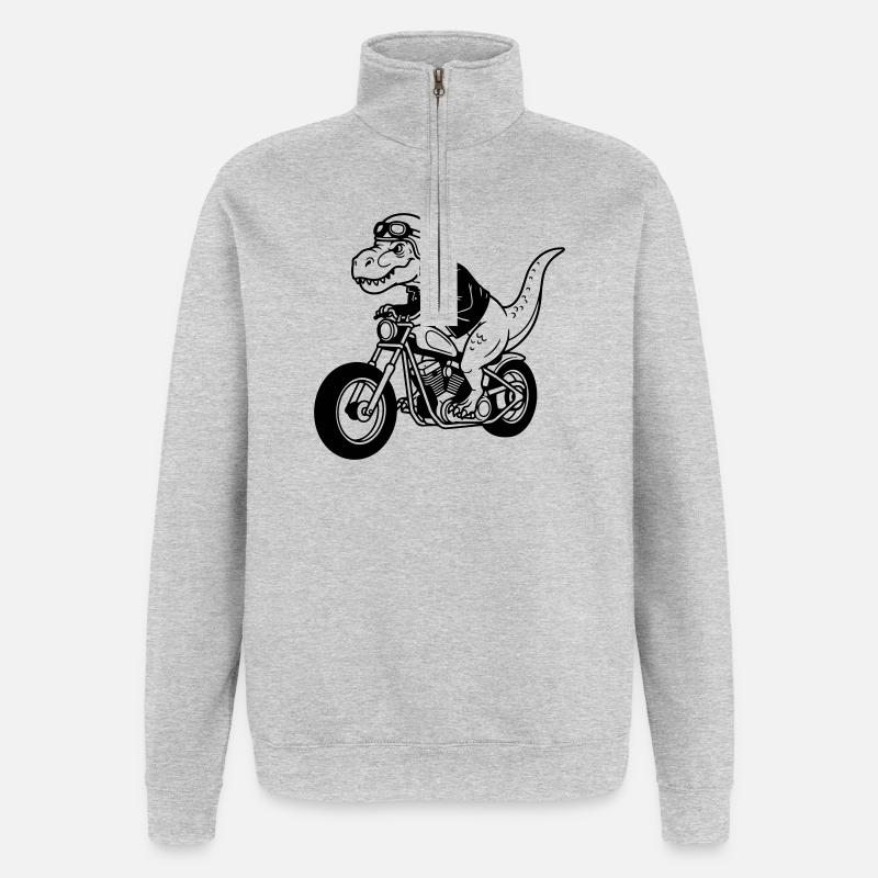 Motorrad-Dino - Quarter-Zip-Sweatshirt - Grau meliert