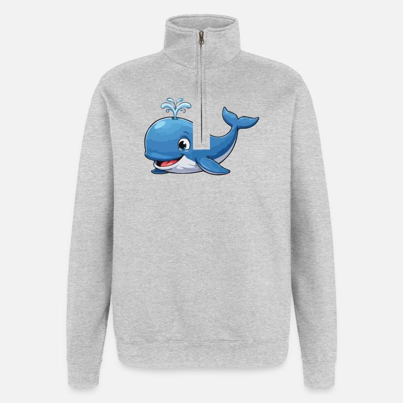 Blauer Wal Cartoon - Quarter-Zip-Sweatshirt - Grau meliert