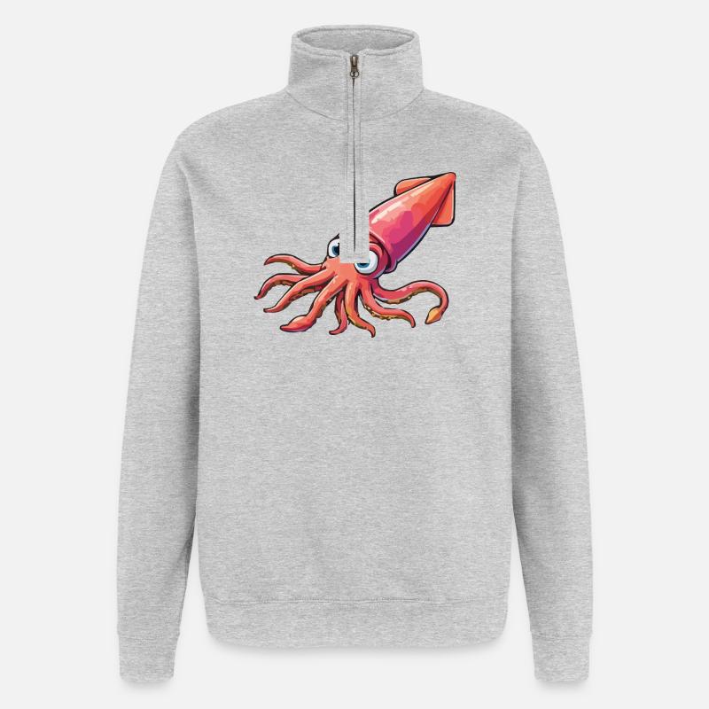 Dessin animé Calamar - Sweat à zip 1/4 - gris chiné
