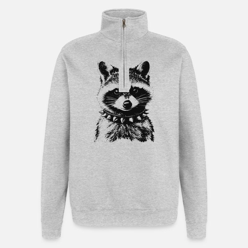 Punk Raccoon - Sweat à zip 1/4 - gris chiné