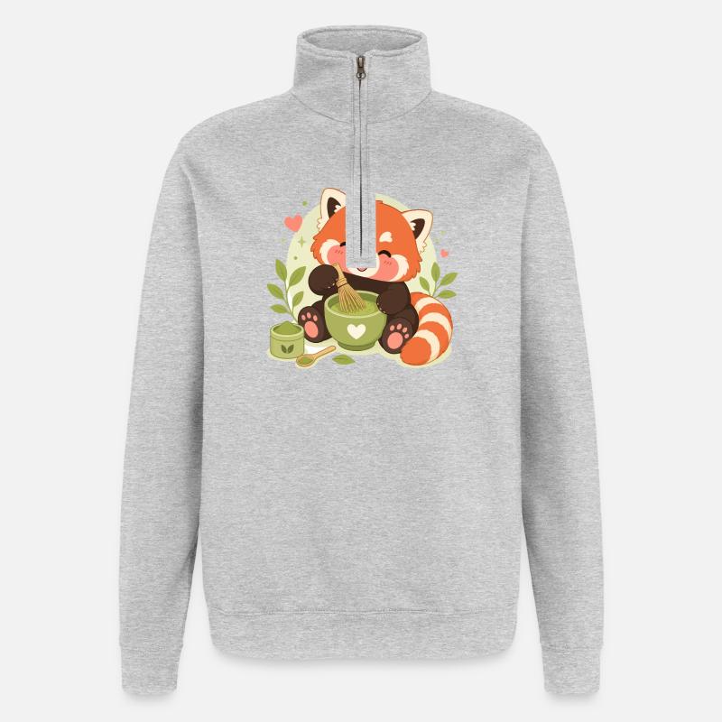 Red Panda Matcha Love - Quarter-Zip Sweatshirt - heather grey