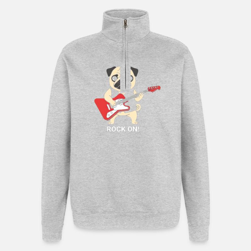 Pug Rock On Guitar Illustration - Quarter-Zip Sweatshirt - heather grey