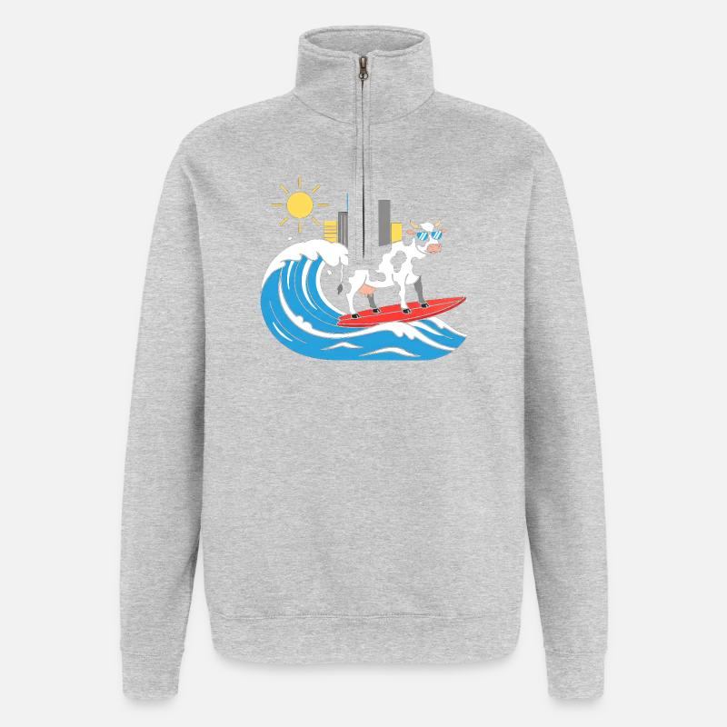 Vache surfeuse à la City-Wave - Sweat à zip 1/4 - gris chiné