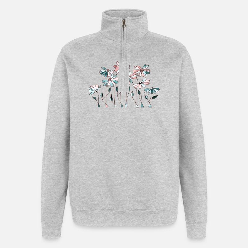 Fleur - Sweat à zip 1/4 - gris chiné