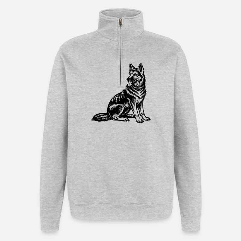 German Shepherd Sitting - Quarter-Zip Sweatshirt - heather grey