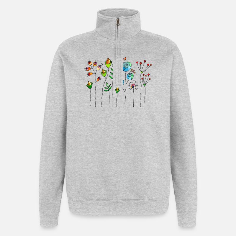 Fleur - Sweat à zip 1/4 - gris chiné