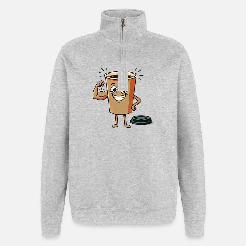 Energetische Kaffeetasse Figur - Quarter-Zip-Sweatshirt - Grau meliert