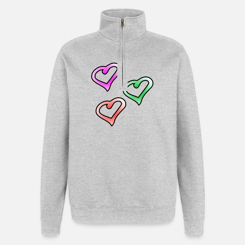 Herzen - Quarter-Zip-Sweatshirt - Grau meliert