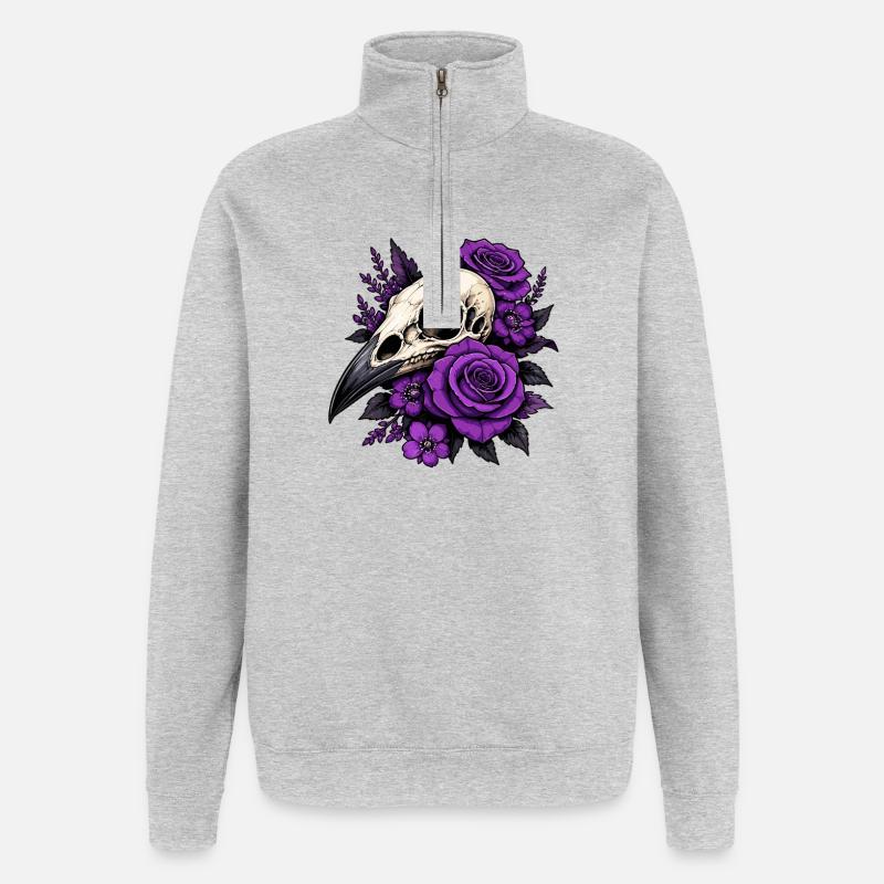 Violettes Schädel Rosen Design - Quarter-Zip-Sweatshirt - Grau meliert