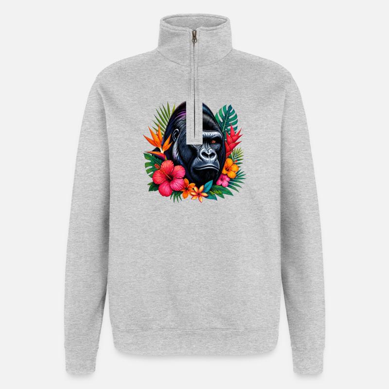 Gorilla with flowers - Quarter-Zip Sweatshirt - heather grey