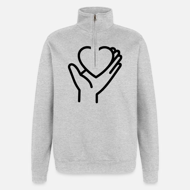 Hand Herz - Quarter-Zip-Sweatshirt - Grau meliert