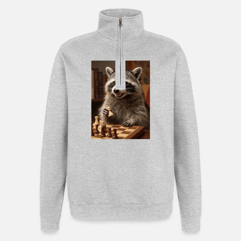 Waschbär spielt Schach - Quarter-Zip-Sweatshirt - Grau meliert