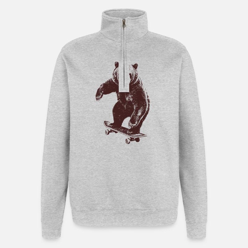 Skating Bear - Quarter-Zip Sweatshirt - heather grey