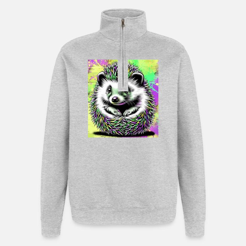 hérisson - Sweat à zip 1/4 - gris chiné
