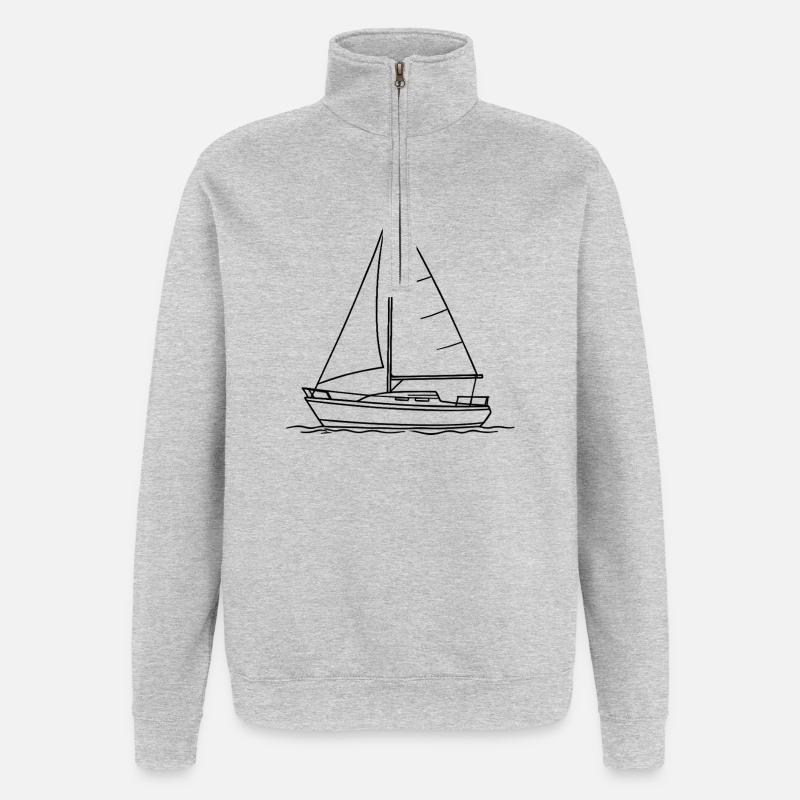Segelboot - Quarter-Zip-Sweatshirt - Grau meliert