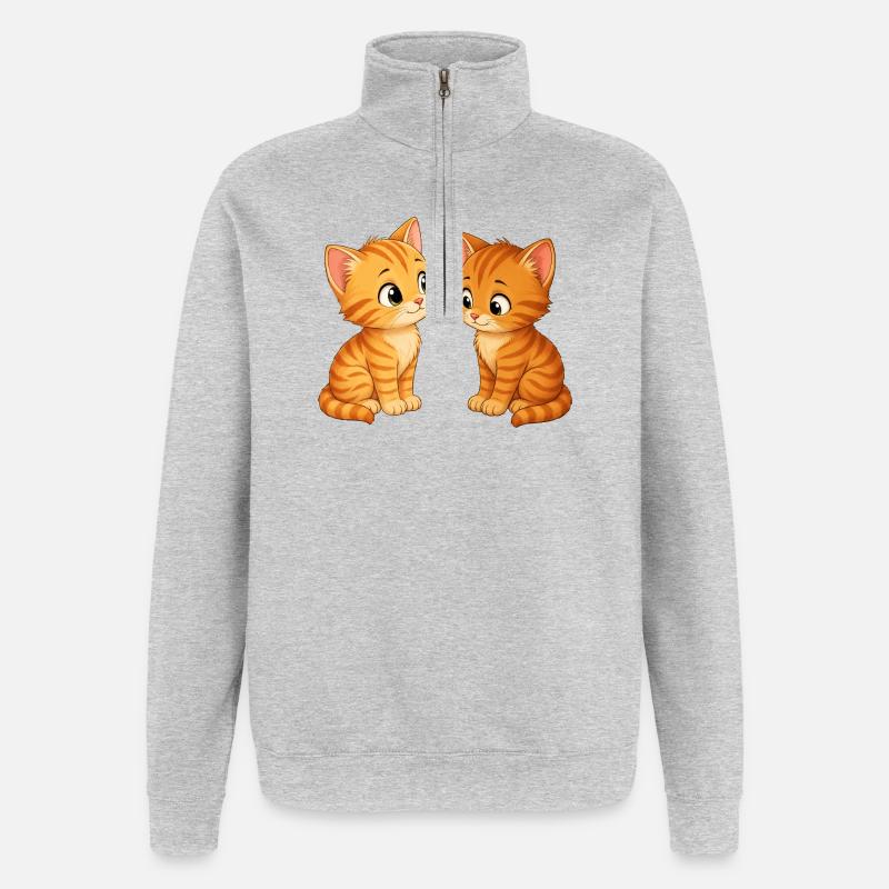 Deux mignons chatons - Sweat à zip 1/4 - gris chiné