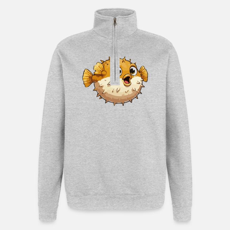 Bande dessinée du poisson-globe - Sweat à zip 1/4 - gris chiné
