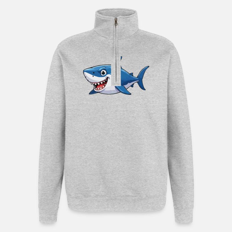 Shark Comic - Sweat à zip 1/4 - gris chiné