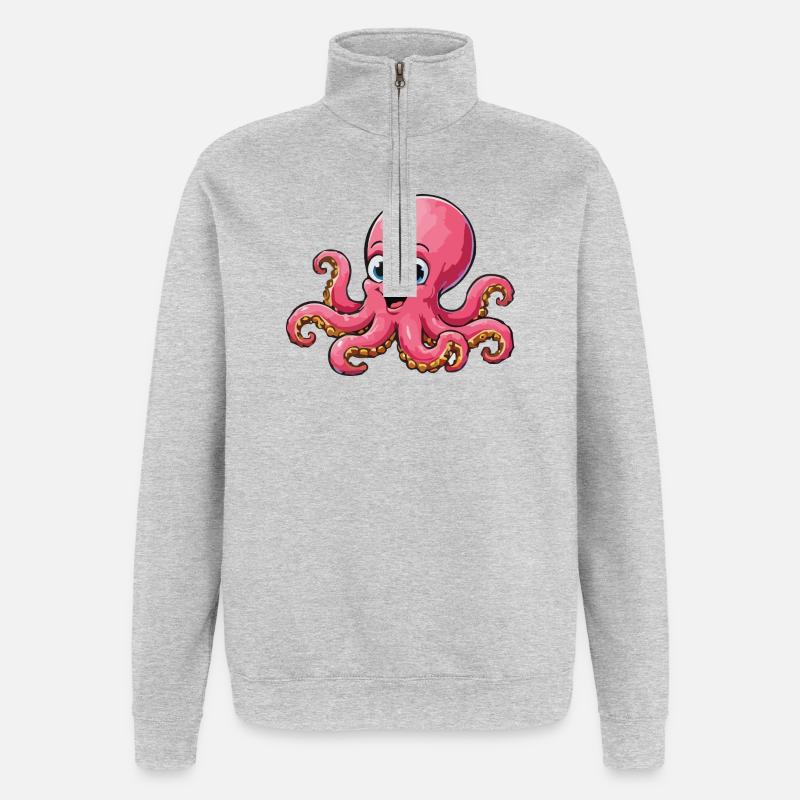 Cuddly Pink Octopus Cartoon - Quarter-Zip Sweatshirt - heather grey