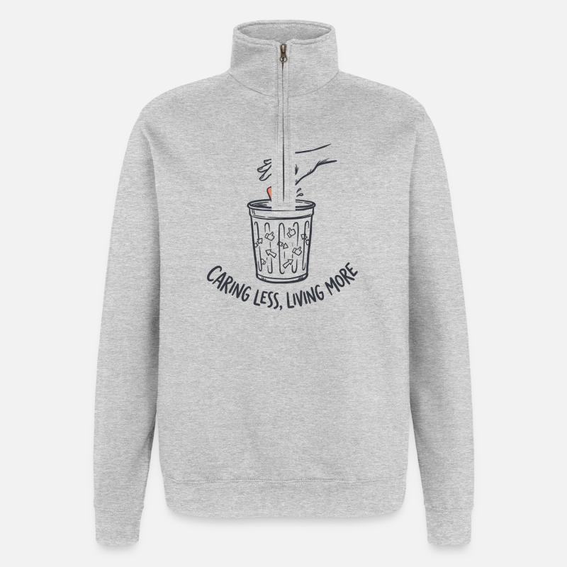 Moins de soucis Vivre plus - Sweat à zip 1/4 - gris chiné