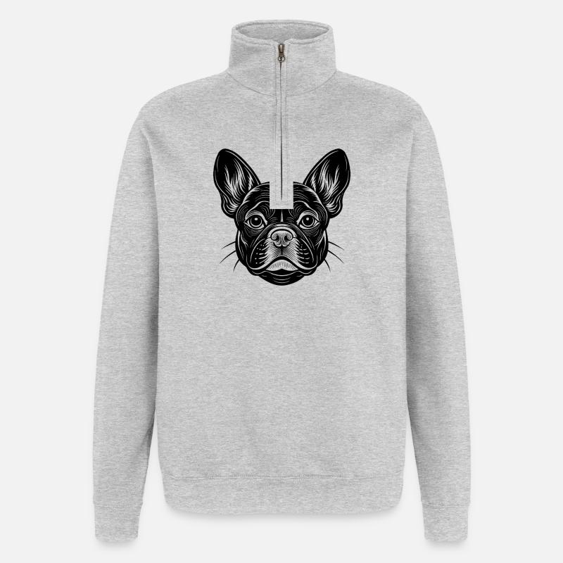 Visage de bouledogue français - Sweat à zip 1/4 - gris chiné
