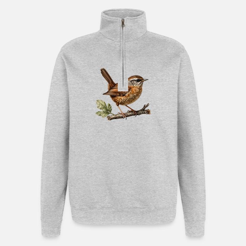 Wren — Ornithological illustration - Quarter-Zip Sweatshirt - heather grey