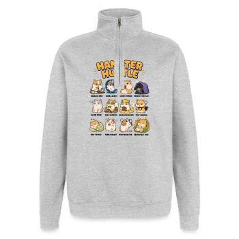 Hustle de hamster Vie de hamster Travail drôle Humour - Sweat à zip 1/4 - gris chiné - Devant - AI Model Female 172 light (172cm) & AI Model Male 178 dark (178cm)