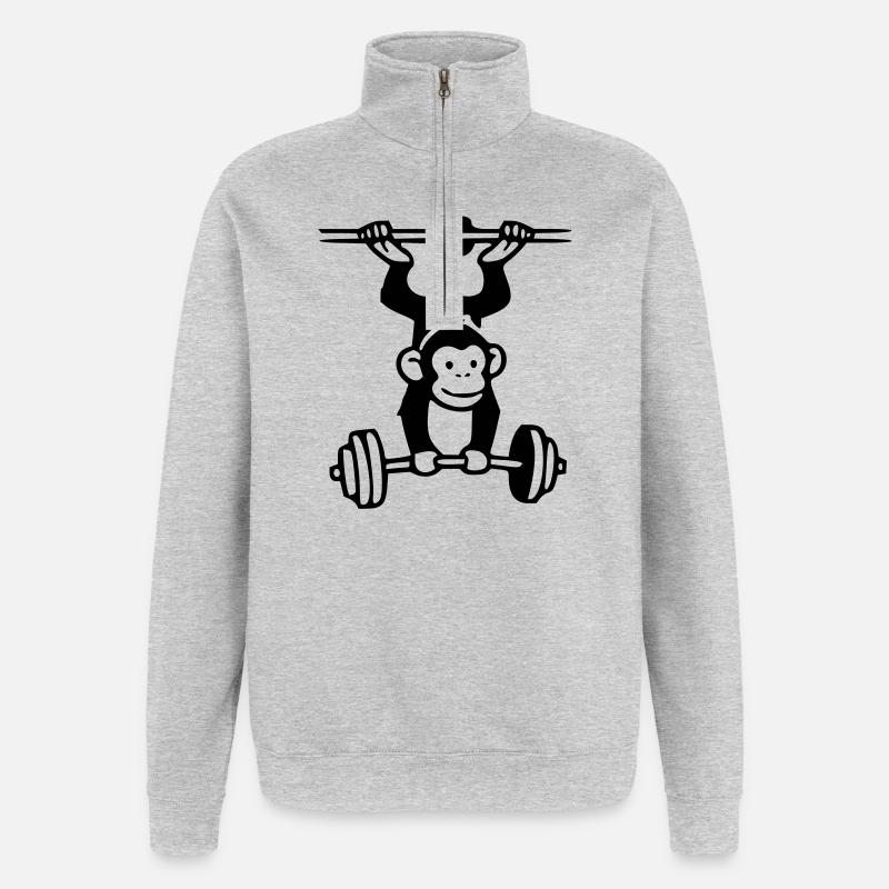 Primate Power - Gym Monkey - Quarter-Zip Sweatshirt - heather grey