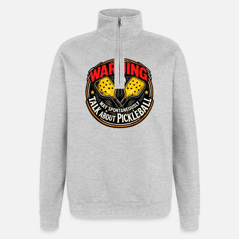 Avertissement : Badge de pickleball - Sweat à zip 1/4 - gris chiné