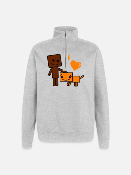 Heart Friend Cartoon Dog and Buddy - Quarter-Zip Sweatshirt - heather grey