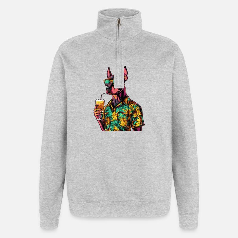 Dobermann Hund Comic Sommer - Quarter-Zip-Sweatshirt - Grau meliert