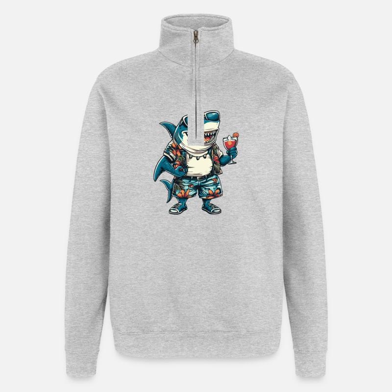 Hai Comic Sommer - Quarter-Zip-Sweatshirt - Grau meliert