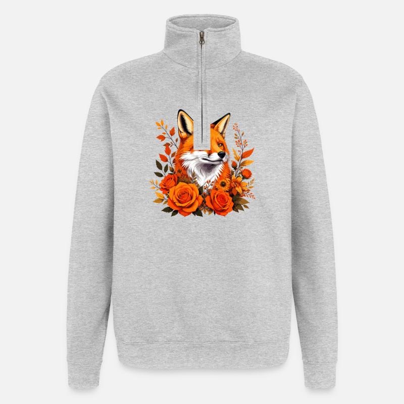 Fox in autumn rush - Quarter-Zip Sweatshirt - heather grey