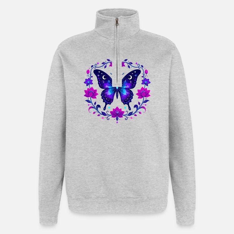 Noctilucent butterfly in lotus frame - Quarter-Zip Sweatshirt - heather grey