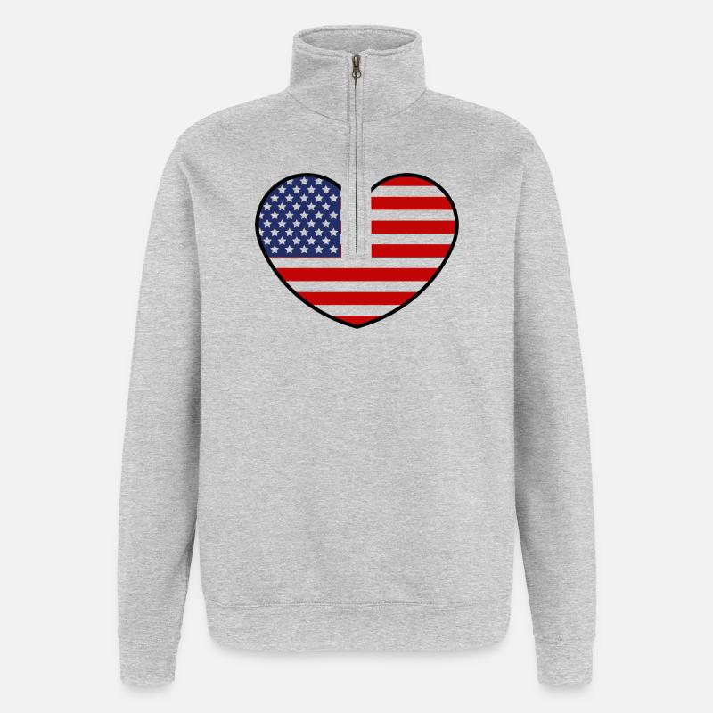 Cœur du drapeau américain - Sweat à zip 1/4 - gris chiné