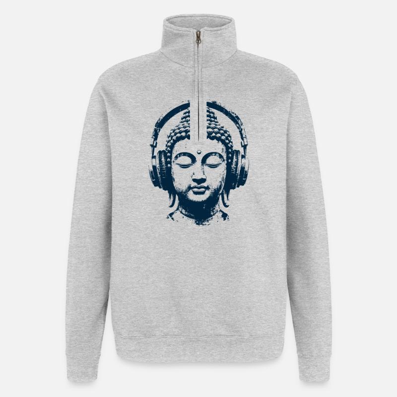 Bouddha Zen - Sweat à zip 1/4 - gris chiné