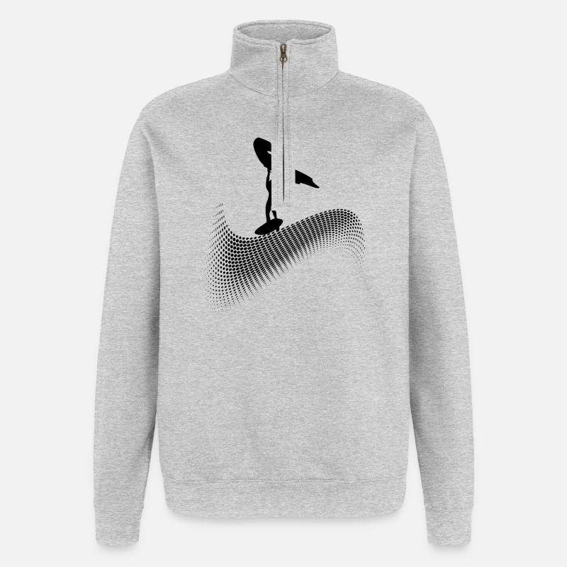 Wingfoiler auf Welle - Quarter-Zip-Sweatshirt - Grau meliert