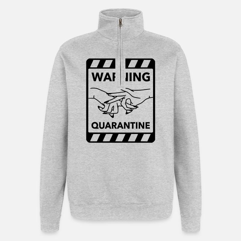 Warnung: Quarantäne - Quarter-Zip-Sweatshirt - Grau meliert