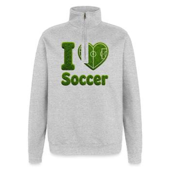I Love Soccer Gras Herz Fußballfeld Design - Quarter-Zip-Sweatshirt - Grau meliert - Vorne - AI Model Female 172 light (172cm) & AI Model Male 178 dark (178cm)