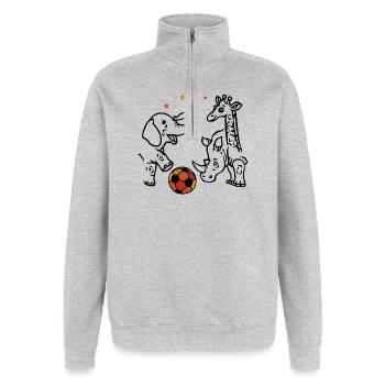 Fußball Fans - Quarter-Zip-Sweatshirt - Grau meliert - Vorne - AI Model Female 172 light (172cm) & AI Model Male 178 dark (178cm)