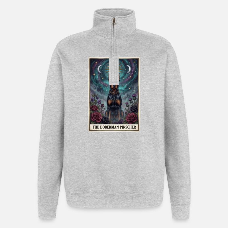 Dobermann Pinscher Sternenhimmel Tarot - Quarter-Zip-Sweatshirt - Grau meliert