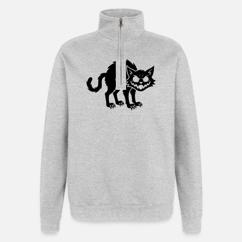 Wütende schwarze Katze - Quarter-Zip-Sweatshirt - Grau meliert