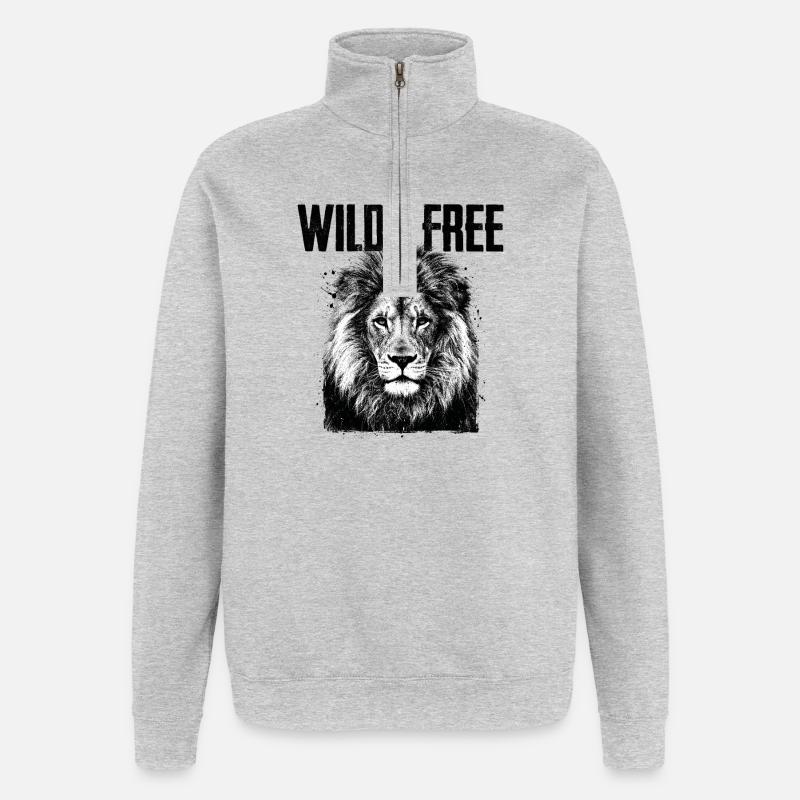 Lion sauvage et libre - Sweat à zip 1/4 - gris chiné