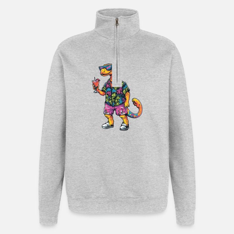 Dinosaur brontosaurus Comic Summer - Quarter-Zip Sweatshirt - heather grey
