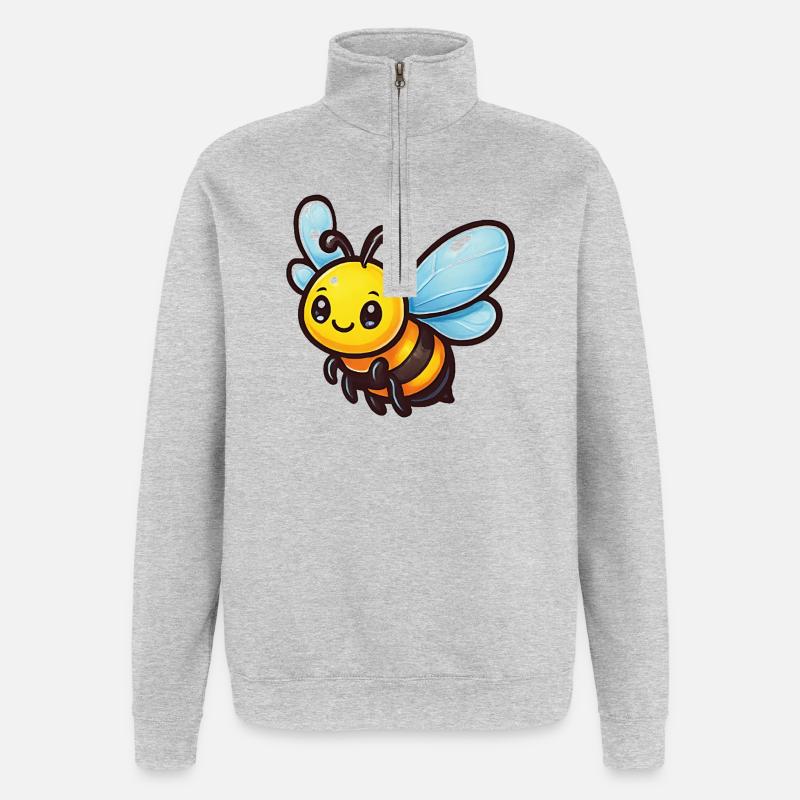 Sunny Bee Cartoon-Maskottchen - Quarter-Zip-Sweatshirt - Grau meliert