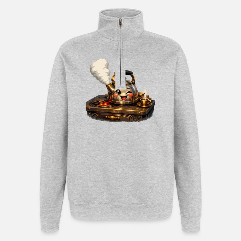 Wasserkocher auf dem Herd - Quarter-Zip-Sweatshirt - Grau meliert