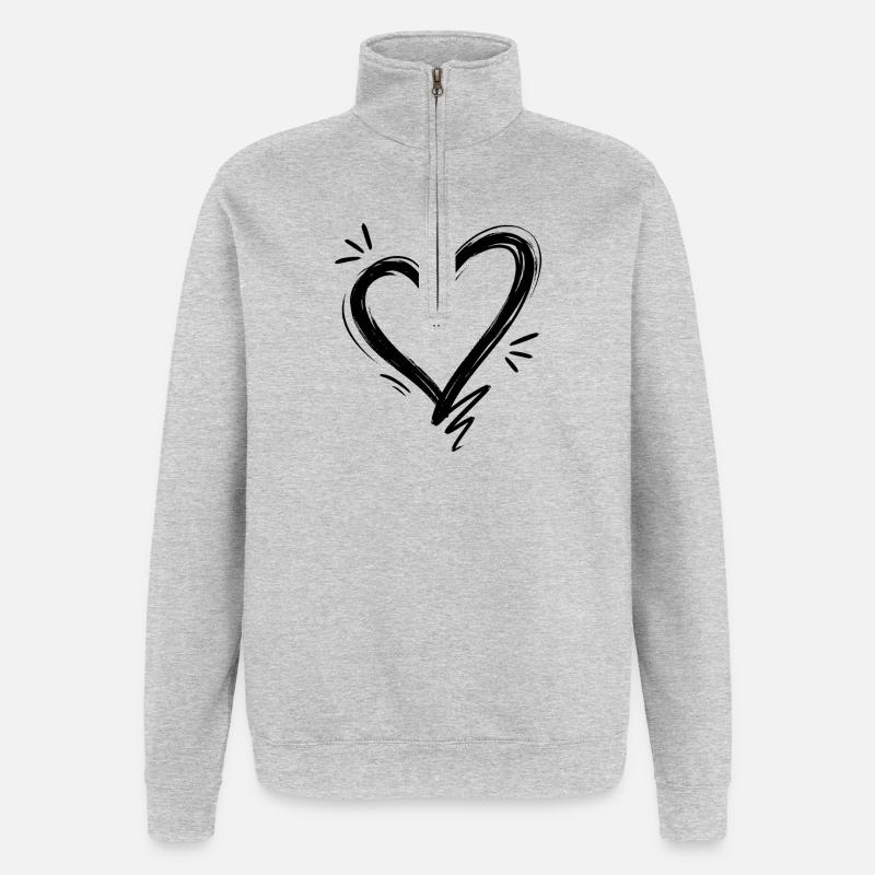 Cœur - Sweat à zip 1/4 - gris chiné