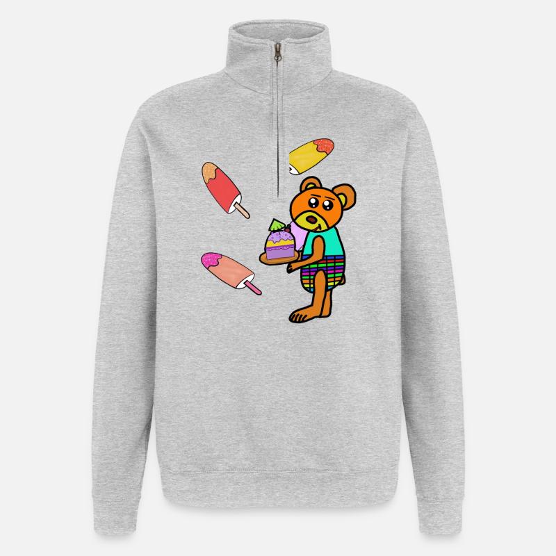Teddy Kuchen Eis-Motiv Bär Kinder - Quarter-Zip-Sweatshirt - Grau meliert