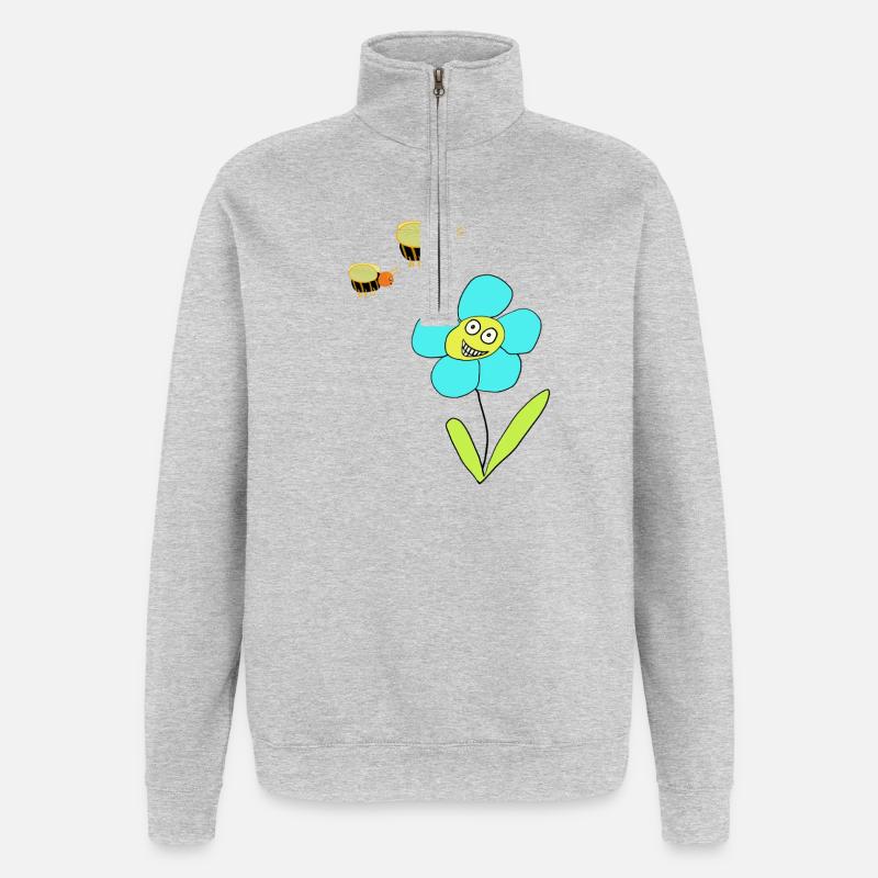 Cheerful Blue Flower Insect Bees - Quarter-Zip Sweatshirt - heather grey